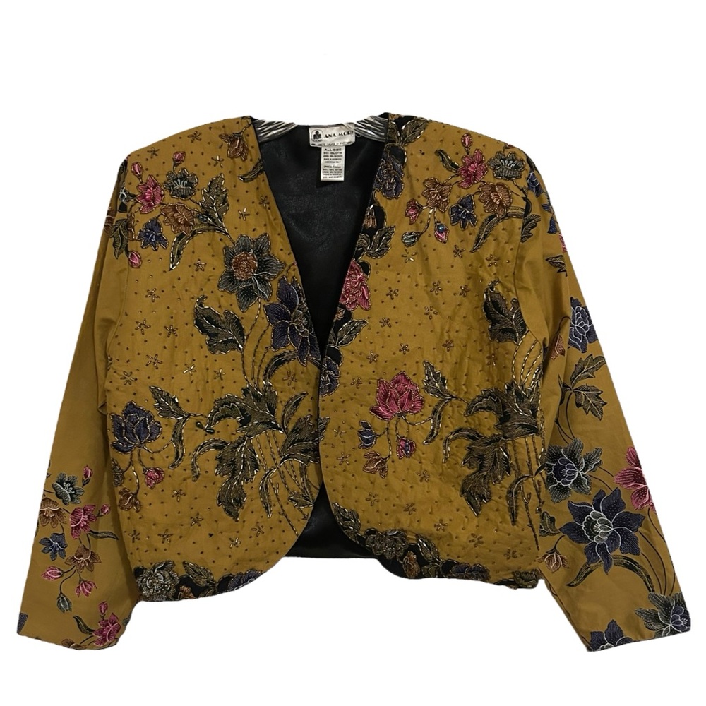 ANA MORI Vintage Indonesian Batik Beaded Asian Floral Short Jacket